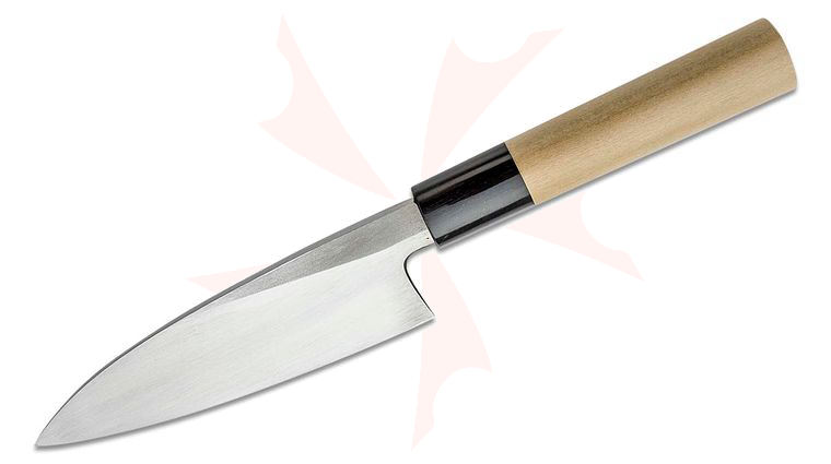 Kikuichi Tatsutogi Series Funayuki All-Purpose Knife 5.9 inch 2-Layer Carbon Steel Blade, Japanese Magnolia Wood Handle
