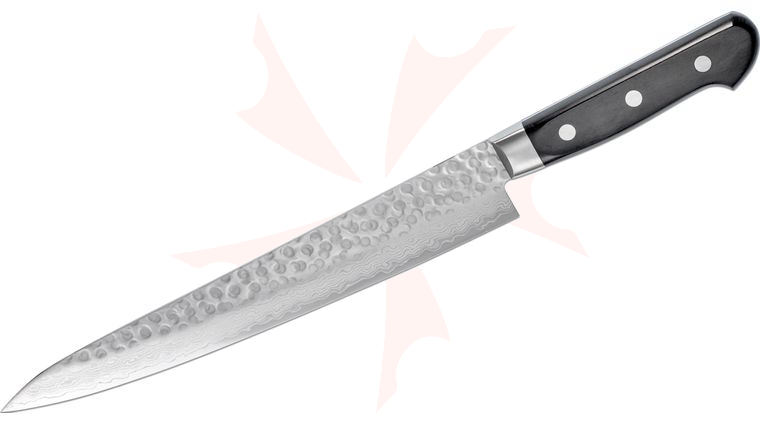 Kikuichi Warikomi Tsuchime Damascus Slicing Knife 9.5 inch Hammered Blade (WGSD24-09-5SP)