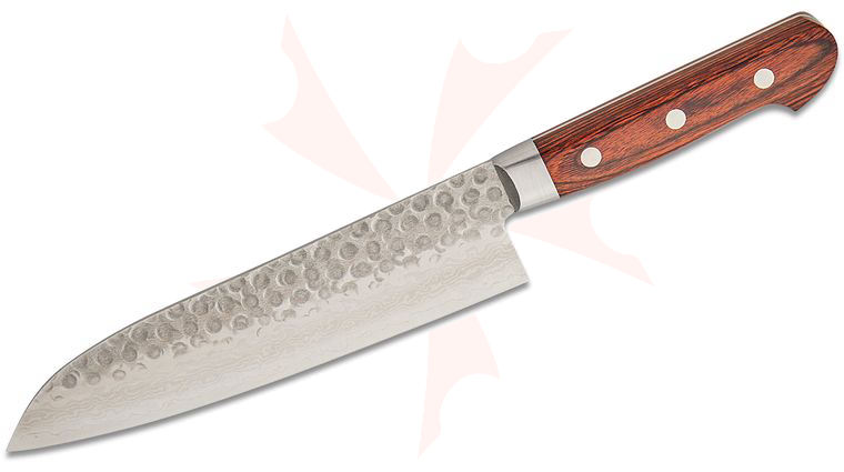 Kikuichi Warikomi VG10 Damascus Tsuchime Santoku Knife 7 inch Blade