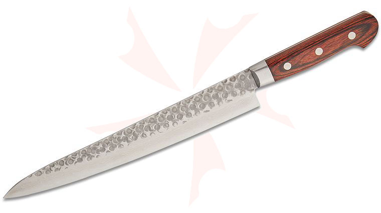 Kikuichi Warikomi VG10 Damascus Tsuchime Sujihiki Knife 9.5 inch Blade