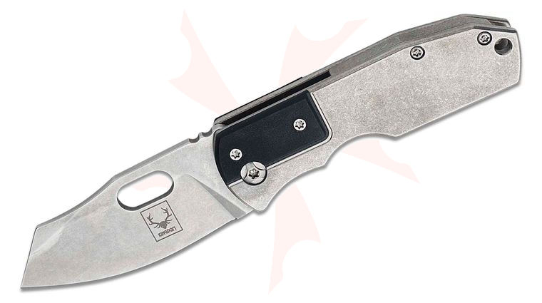 Kingdom Armory Production Mini-Rogue Folding Knife 2.875  inch CTS-XHP Stonewashed Modified Drop Point Blade and Milled Titanium Handles with Black G10 Inlays