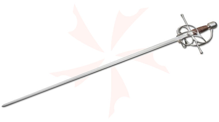 Kingston Arms Swept Hilt Fencing Rapier 42.875 inch Overall, Brown Cord Stainless Steel Handle