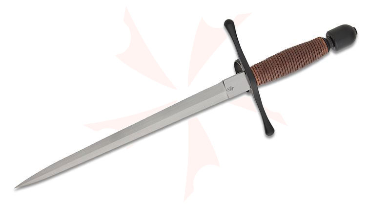 CAS Iberia Kingston Arms SM36241 Main Gauche Dagger 11 inch 1566 Carbon Steel Blade, Cord Wrapped Handle with Black Guard, Black Leather Wrapped Sheath
