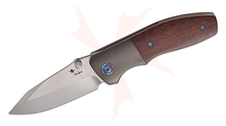 Kirby Lambert Custom Ghost Folding Knife 3.5 inch Nitro-V Hand Rubbed Satin Clip Point Blade, Vintage Cross-Cut Micarta Handles with Zirconium Bolsters and Clip, Timascus Collars