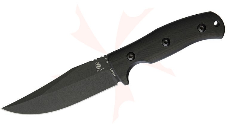 Kizer Cutlery 1029 Pinkerton Little River Bowie Fixed 4.48 inch 1095 Carbon Steel Blade, Black G10 Handles, Kydex Sheath