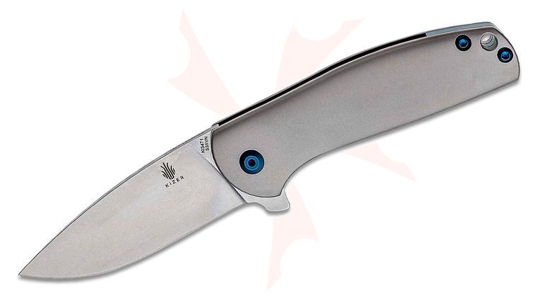 Kizer Cutlery Ki3471 Ray Laconico Gemini Flipper 3.125 inch S35VN Stonewashed Blade, Titanium Handles