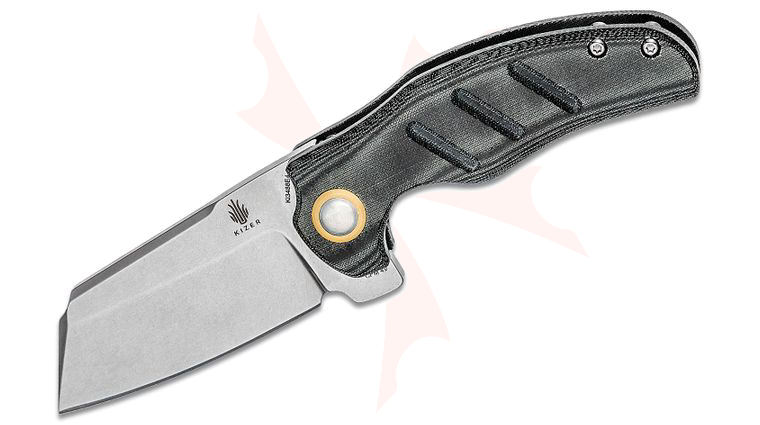 Kizer Cutlery Ki3488E4 Sheepdog Knives Chris Conaway Mini c01c Flipper Knife 2.64 inch Stonewashed CPM-4V Sheepsfoot Blade, Black Micarta Handles - KnifeCenter Exclusive