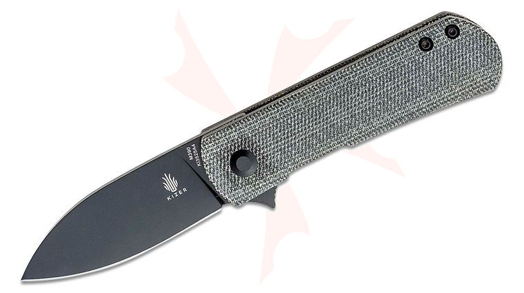 Kizer Cutlery Ki3525A4 Ray Laconico Yorkie Flipper Knife 2.55 inch M390 Black Blade, Black Micarta Handles