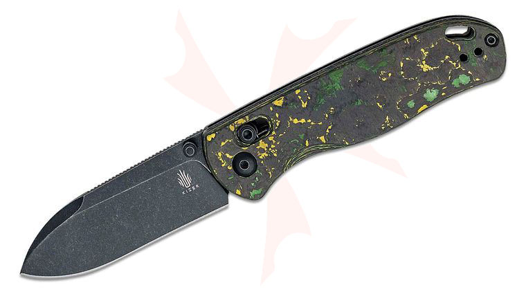 Kizer Cutlery Azo Drop Bear Clutch Lock Folding Knife 2.99 inch CPM-20CV Black Stonewashed Drop Point Blade, Toxic Storm FatCarbon Handles