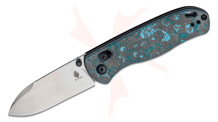 Kizer Cutlery Azo Drop Bear Clutch Lock Folding Knife 2.99 inch Elmax Satin Drop Point Blade, Arctic Storm FatCarbon Handles