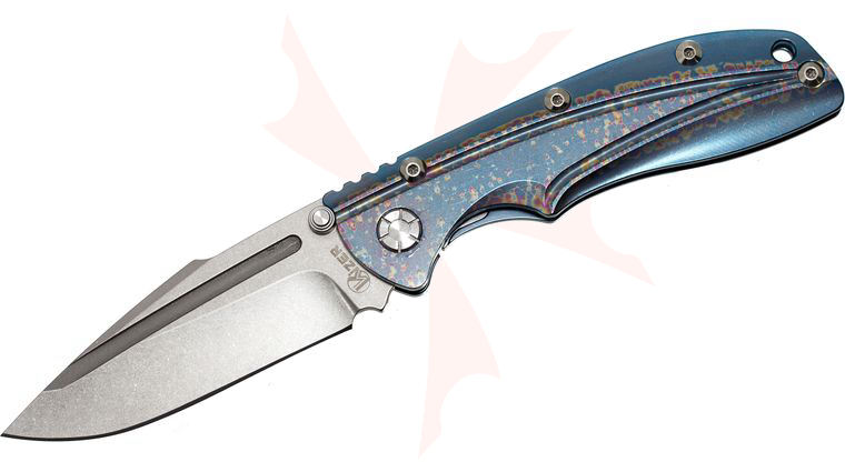 Kizer Cutlery Ki412A3 Bolt Folding Knife 3.48 inch S35VN Stonewashed Blade, Blue Rainbow Titanium Handles