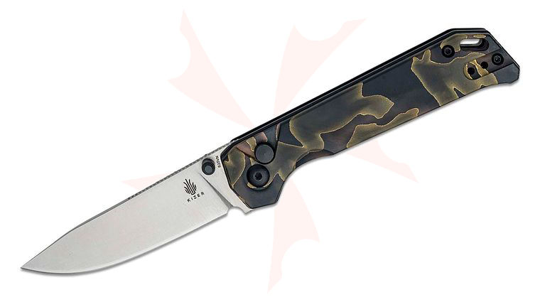 Kizer Cutlery Begleiter2 Button Lock Folding Knife 3.39 inch S35VN Satin Blade, Raffir Noble Handles