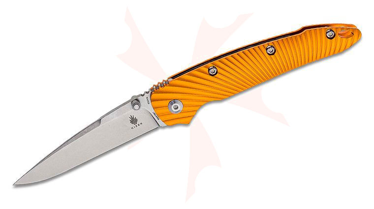 Kizer Cutlery Ki4419A1 Sliver Folding Knife 3.54 inch S35VN Stonewashed Blade, Orange Aluminium Handles