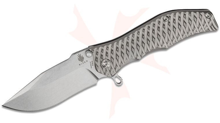 Kizer Cutlery Ki4501 Darrel Ralph Gunhammer Flipper 3.5 inch S35VN Bowie Blade, 3D Machined Titanium Handles