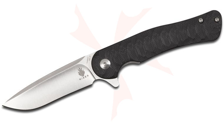 Kizer Cutlery Vanguard V3466A1 Matt Cucchiara Dukes Flipper 3 inch VG10 Satin Blade, Milled Black G10 Handles