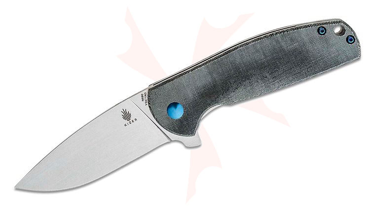 Kizer Cutlery Vanguard Ray Laconico Gemini Flipper Knife 3.125 inch N690 Stonewashed Blade, Black Micarta Handles