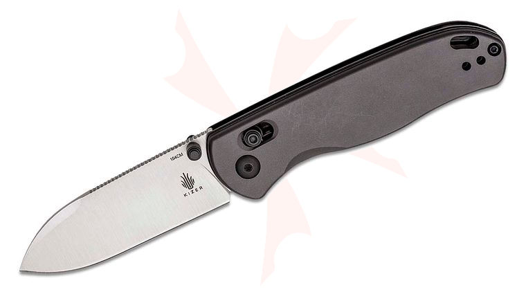 Kizer Cutlery Vanguard Azo Drop Bear Clutch Lock Folding Knife 2.97 inch 154CM Satin Drop Point Blade, Gunmetal Aluminum Handles