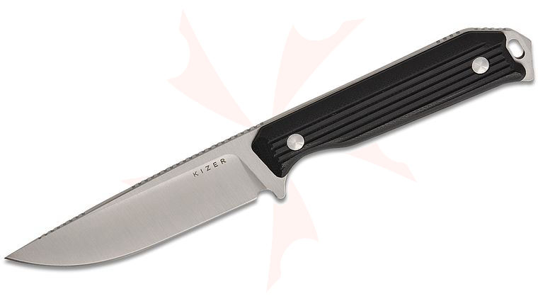 Kizer Cutlery Azo Begleiter Fixed Blade Knife 3.78 inch AEB-L Satin Drop Point Blade, Black G10 Handles, Kydex Sheath