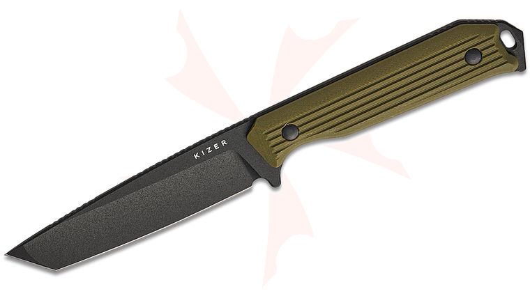 Kizer Cutlery Azo Begleiter Fixed Blade Knife 3.74 inch AEB-L Black Tanto Blade, Green G10 Handles, Kydex Sheath