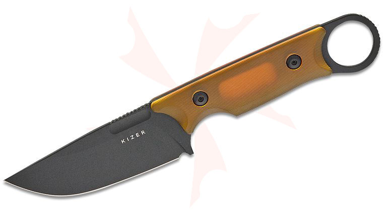 Kizer Cutlery Jonathan Styles Cabox Fixed Blade Knife 3.36 inch Nitro-V Black Drop Point Blade, Ultem (PEI) Handles with Pinky Ring, Kydex Sheath