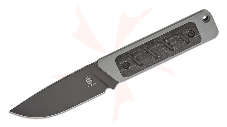 Kizer Cutlery 1063A1 Jonathan Styles Smolt Fixed Blade Knife 2.93 inch CPM-3V Black Drop Point Blade, Gray G10 Handles with Black Micarta Inlays, Kydex Sheath