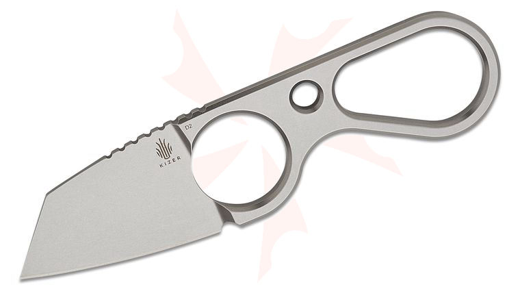 Kizer Cutlery Henning Marxen Bowtie Pocket Fixed Blade Knife, D2 Stonewashed Reverse Tanto Blade and Skeletonized Handle, Kydex Sheath with IWB Clip