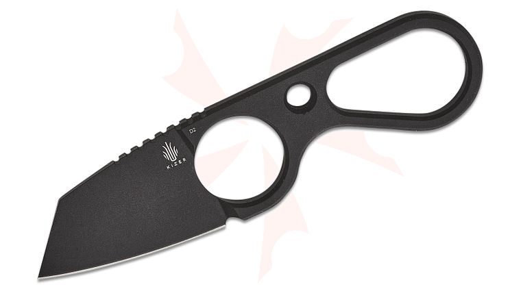 Kizer Cutlery Henning Marxen Bowtie Pocket Fixed Blade Knife, D2 Black Reverse Tanto Blade and Skeletonized Handle, Kydex Sheath with IWB Clip
