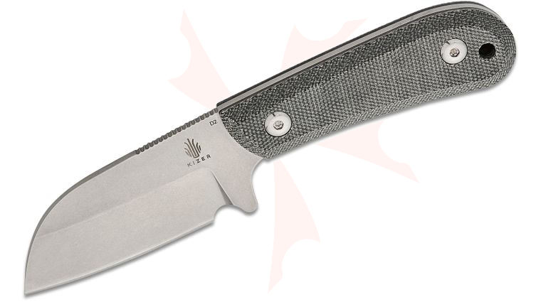 Kizer Cutlery 1062A1 Tyler Barnes Deckhand Fixed Blade Knife 2.95 inch D2 Stonewashed Sheepsfoot Blade, Black Micarta Handles, Kydex Sheath