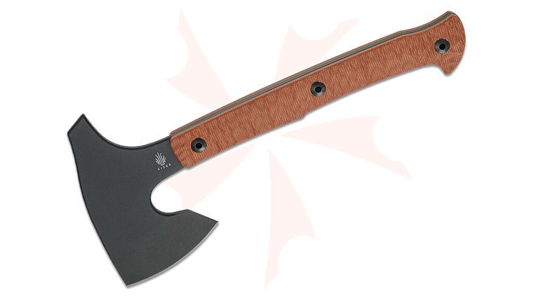 Kizer Cutlery Maciek Waluszko Urus Tomahawk 11.14 inch Overall, 1095 Black Coating, Brown Micarta Handles