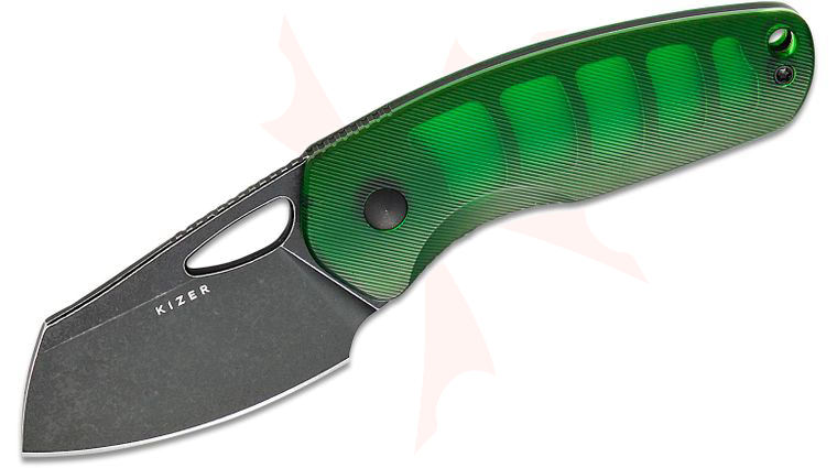 Kizer Cutlery Evgeniy Bulychev Hornet Fixed Blade Knife 2.52 inch 14C28N Black PVD Stonewashed Sheepsfoot Blade, Green Acrylic Handles, Kydex Sheath