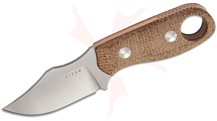 Kizer Cutlery Beaver 2 Fixed Blade Knife 2.75 inch AEB-L Satin Clip Point Blade, Burlap Micarta Handles with Orange G10 Spacers, Kydex Sheath