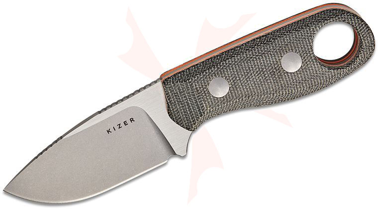 Kizer Cutlery Beaver Fixed Blade Knife 2.75 inch Nitro-V Two-Tone Drop Point Blade, Black Micarta Handles with Orange G10 Spacers, Kydex Sheath