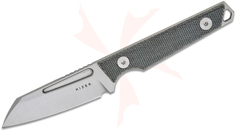 Kizer Cutlery Johan Jordaan Phasmids Fixed Blade Knife 2.8 inch AEB-L Satin Sheepsfoot Blade, Black Micarta Handles, Kydex Sheath