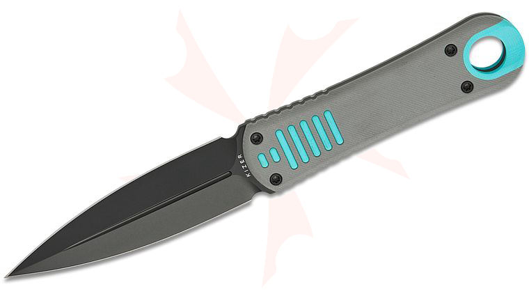 Kizer Cutlery Justin Lundquist Hidden Agenda Fixed Blade Knife 3.5 inch AEB-L Black PVD Spear Point Blade, Gray G10 Handles with Blue G10 Inlays, Kydex Sheath
