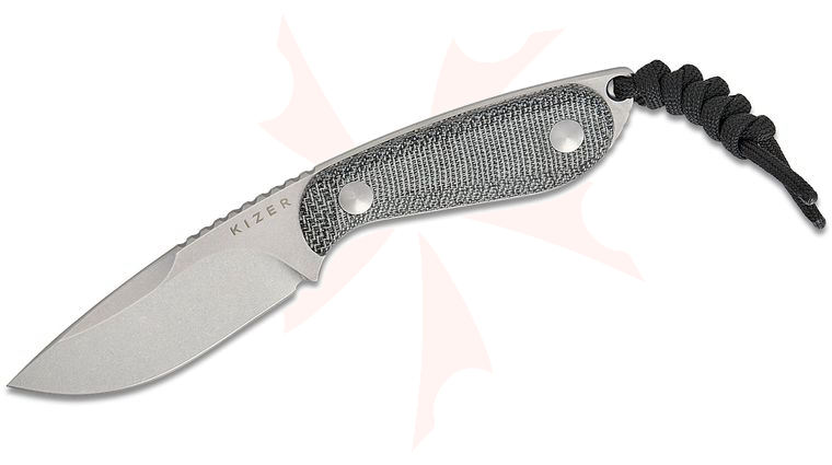 Kizer Cutlery Maksim Epifantsev BUDDY Fixed Blade Knife 3 inch 14C28N Satin Drop Point Blade, Black Micarta Handles, Kydex Sheath