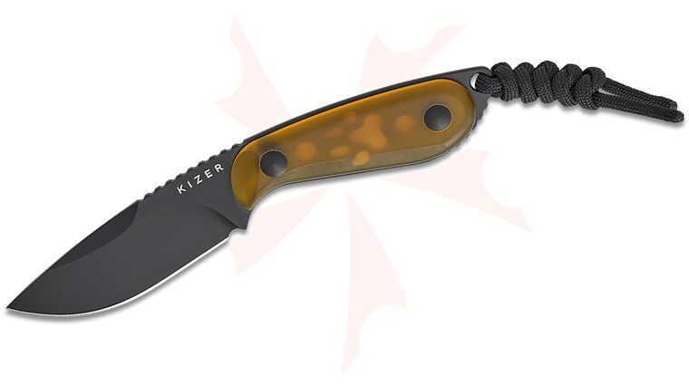 Kizer Cutlery Maksim Epifantsev BUDDY Fixed Blade Knife 3 inch Nitro-V Black PVD Drop Point Blade, Ultem (PEI) Handles, Kydex Sheath