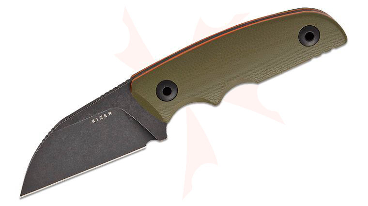 Kizer Cutlery Kornel Kiss Snick Fixed Blade Knife 2.68 inch AEB-L Black Stonewashed Sheepsfoot Blade, Olive Green G10 Handles, Kydex Sheath