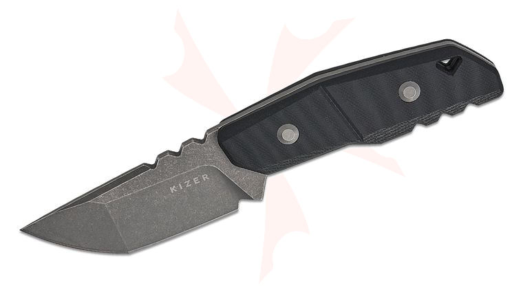 Kizer Cutlery Kornel Kiss Quartz Fixed Blade Knife 3.1 inch AEB-L Gray Stonewashed Tanto Blade, Black G10 Handles, Kydex Sheath