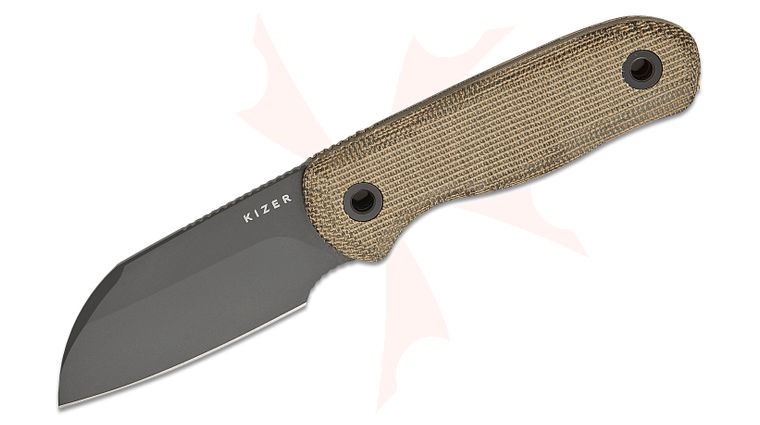 Kizer Cutlery 1093A3 Azo Drop Bear Fixed Blade Knife 2.56 inch S45VN Matte Black DLC-Ultra Sheepsfoot Blade, Grayish Green Norplex UltreX Micarta Handles with Toothpick and Tweezers, Kydex Sheath