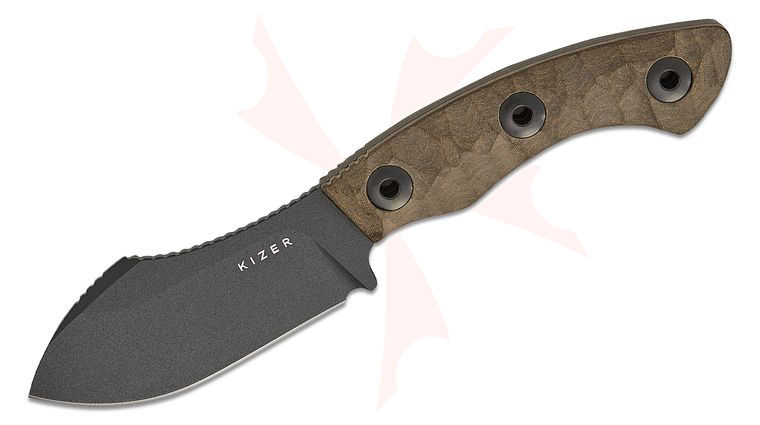 Kizer Cutlery Vincent Rizzo Rook Fixed Blade Knife 3.1 inch CPM-10V Black Nessmuk Blade, Gray Richlite Handles, Kydex Sheath