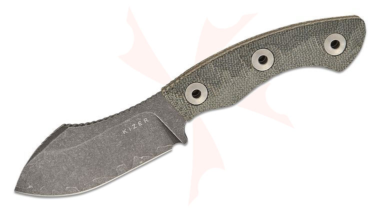 Kizer Cutlery Vincent Rizzo Rook Fixed Blade Knife 3.1 inch 3-Layer Composite Acid Washed Nessmuk Blade, Gray Norplex UltreX Micarta Handles, Kydex Sheath