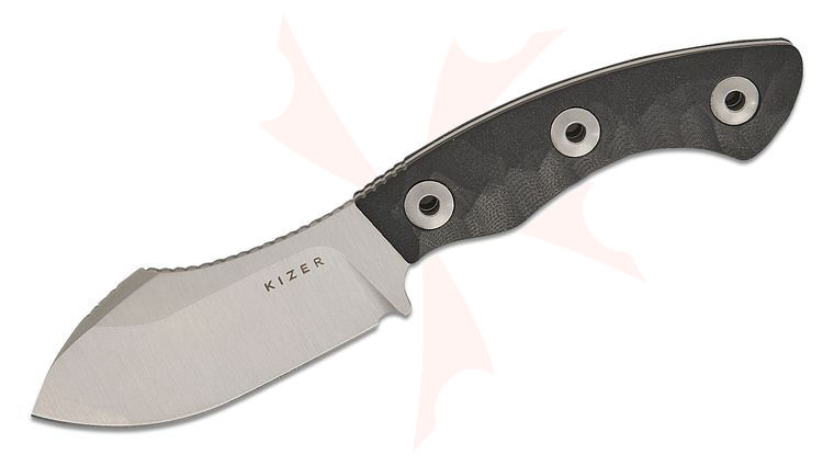 Kizer Cutlery Vincent Rizzo Rook Fixed Blade Knife 3.1 inch AEB-L Satin Nessmuk Blade, Black G10 Handles, Kydex Sheath