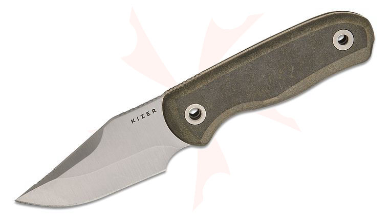 Kizer Cutlery 1092A3 Azo Drop Bear Fixed Blade Knife 2.6 inch S45VN Satin Clip Point Blade, Black Richlite Handles with Toothpick and Tweezers, Kydex Sheath
