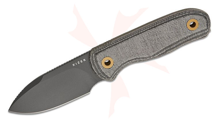 Kizer Cutlery 1094A4 Azo Drop Bear Fixed Blade Knife 2.6 inch S45VN Matte Black DLC-Ultra Drop Point Blade, Black Micarta Handles with Toothpick and Tweezers, Kydex Sheath