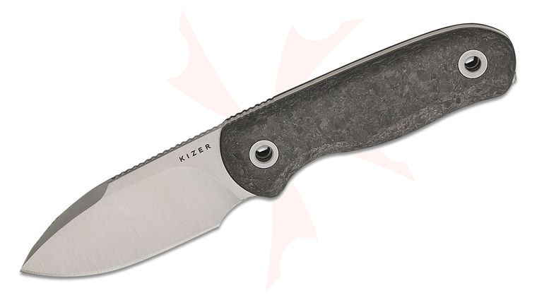 Kizer Cutlery 1094A3 Azo Drop Bear Fixed Blade Knife 2.6 inch M390 Satin Drop Point Blade, Carbon Fiber Handles with Toothpick and Tweezers, Kydex Sheath