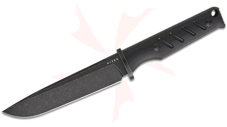 Kizer Cutlery Jonathan Styles Camp 180 Fixed Blade Knife 5.55 inch AEB-L Black Stonewashed Drop Point Blade, Black G10 Handles, Kydex Sheath