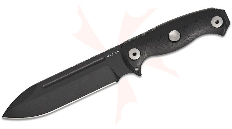 Kizer Cutlery Azo Drop Bear Fix 7 Fixed Blade Knife 6.51 inch 1095 Black Drop Point Blade, Black G10 Handles, Kydex Sheath