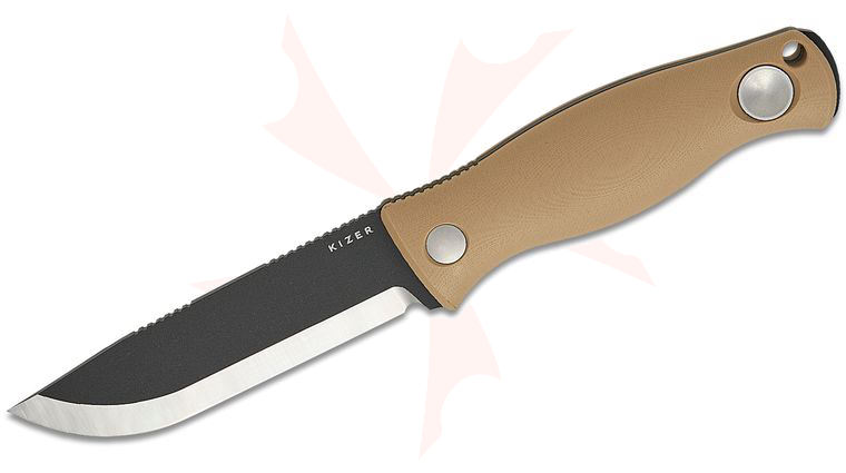 Kizer Cutlery Azo Polaris Fixed Blade Knife 4.23 inch 1095 Carbon Steel Black Drop Point Blade, Tan G10, Kydex Sheath