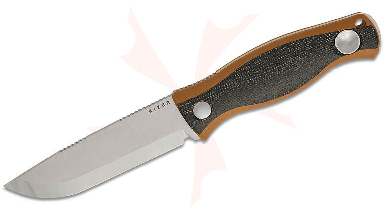 Kizer Cutlery Azo Polaris Fixed Blade Knife 4.23 inch AEB-L Satin Drop Point Blade, Tan G10 Handles with Black Micarta Inlays, Kydex Sheath