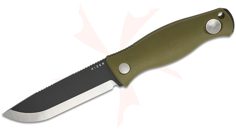 Kizer Cutlery Azo Polaris Fixed Blade Knife 4.23 inch 1095 Carbon Steel Black Drop Point Blade, Green G10, Kydex Sheath